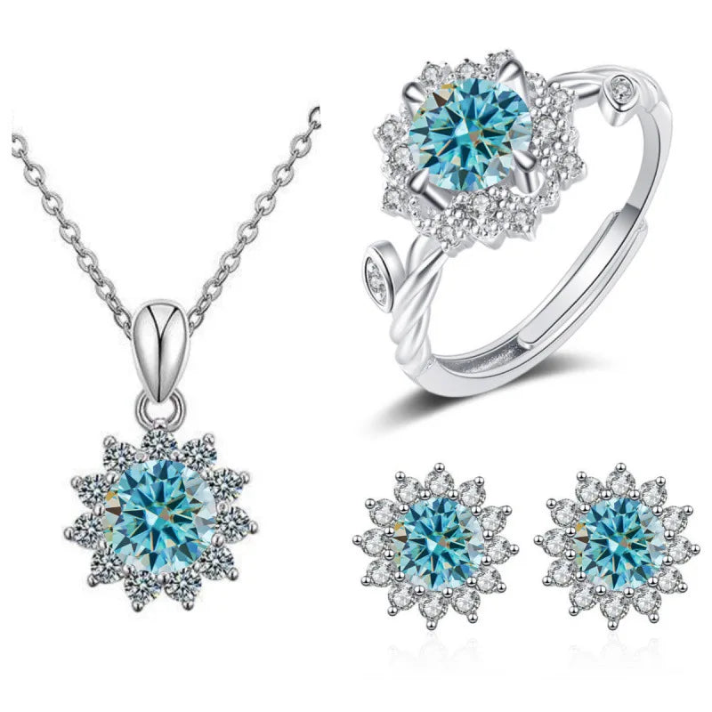 newlifejewel.com Special offer | 925 Sterling Silver Moissanite Sunflower Jewellery Set