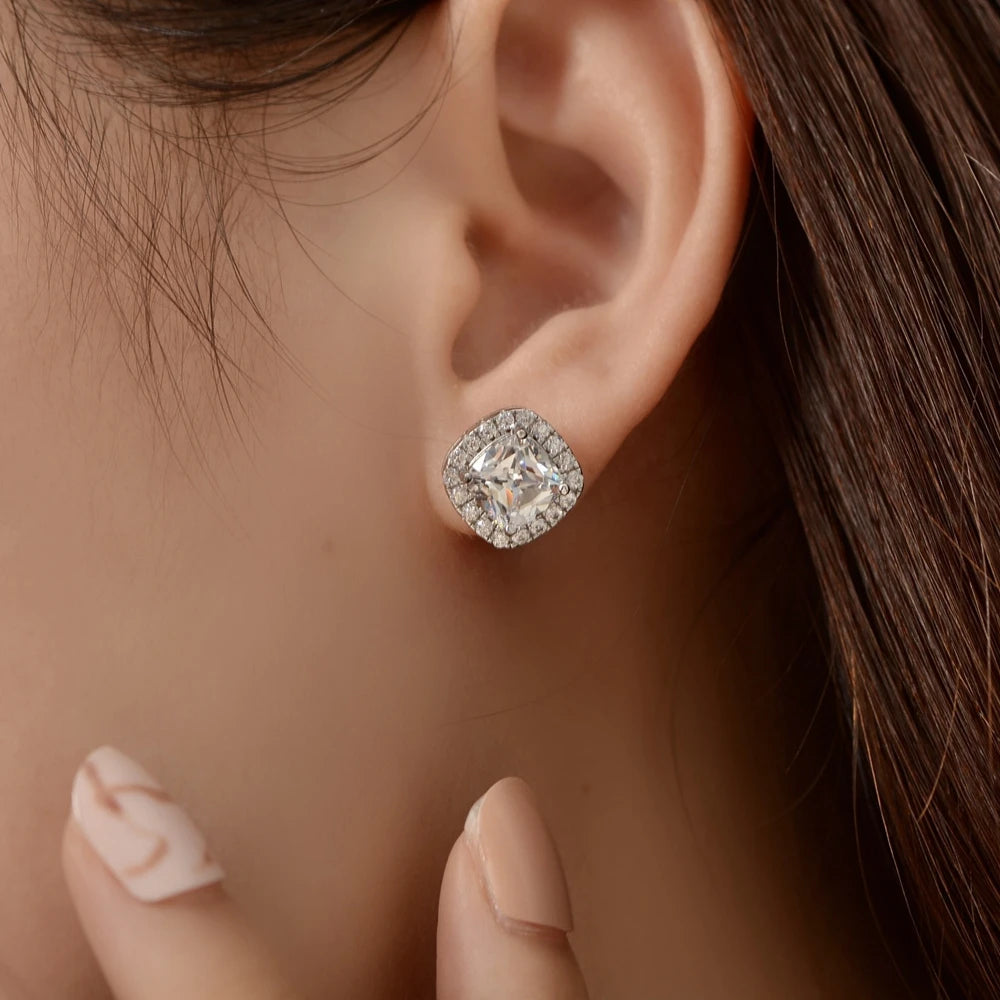 MUSHAN S925 Sterling Silver Rhodium 1ct Square Stud Earrings-Classic Design for Party Anniversary Gift Versatile Everyday Wear