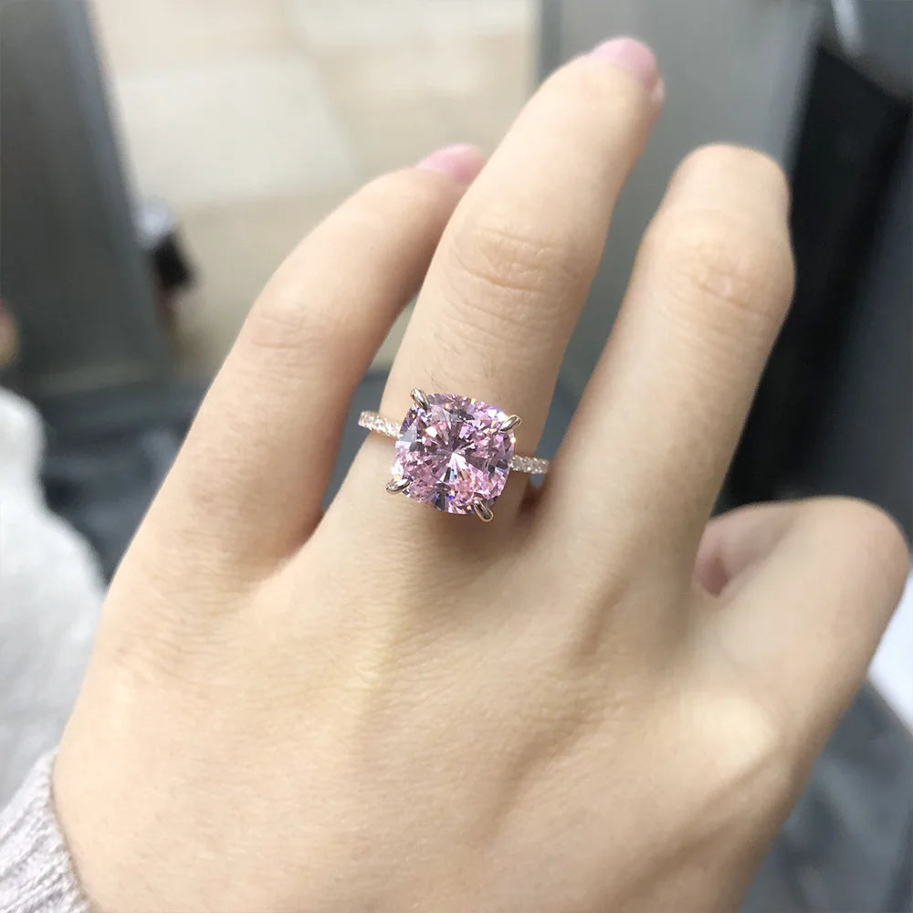 MuShan Jewelry Factory 925 Silver 10*10 High Carbon Diamond 5 Carat Pink Diamond Ring for Engagement Proposal and Wedding