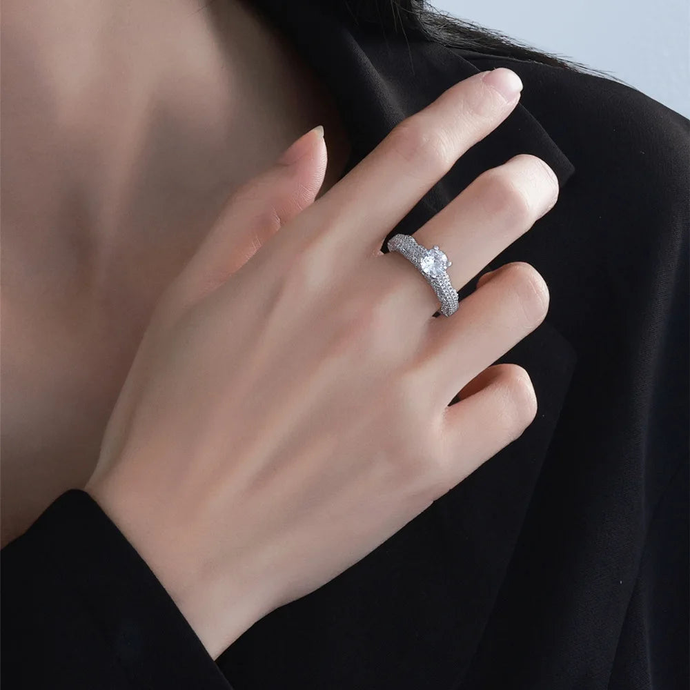 SILVERELLI Precision Micro Inlaid Lace Full Diamond Zircon Ring | 925 Pure Silver | Platinum Plated