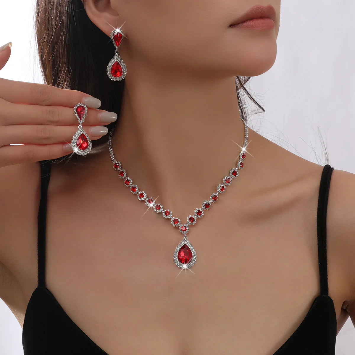 S&S Rhinestone Love, Drop & Bell Jewellery Set | Necklace, Ring & Earrings | 5 Colours | S&S Collection