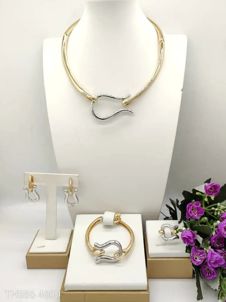 Zhuerrui Modern Abstract Gold Plated 4Pcs Jewelry Set for Women Dubai African Naija Choker Wedding Party Accessories Gift HB001