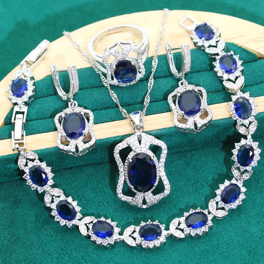 XOTICA 2024 New Classic 925 Silver Jewelry Set Olive Green Zircon Wedding Bracelet Pendant Ring for Women's Engagement Birthday Gifts
