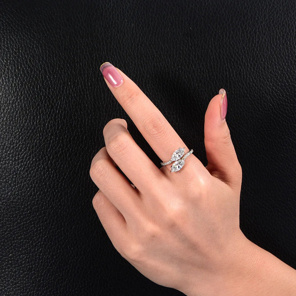 Silverelli | 925 Silver 0.75ct Marquise High Carbon Diamond Ring | 5×10 | Platinum Plated