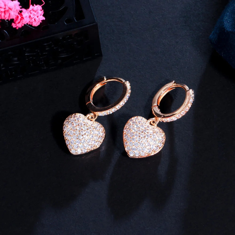 S&S CZ Heart Huggie Hoop Earrings – 18K Gold Plated – 4 Colours – Collection