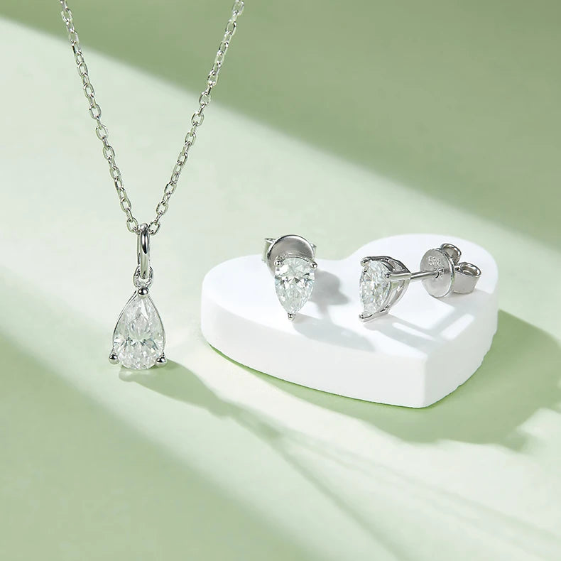 REDheart 925 Sterling Silver Earrings Pear Shaped Diamond Necklace Brilliant Cut D Color Moissanite Necklace Sets for Wedding