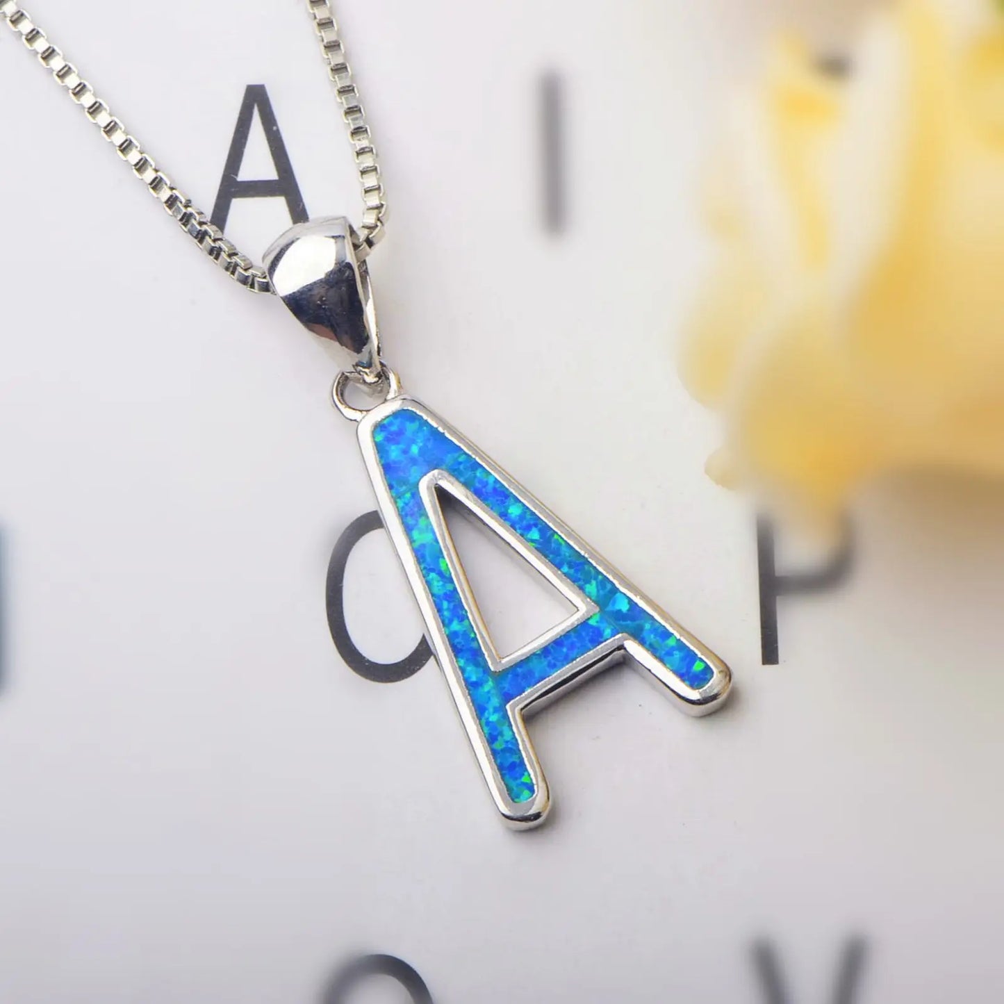 Letter A Pendant - Blue Opal Inlaid Silver Plated Initial Jewelry for Women Wholesale