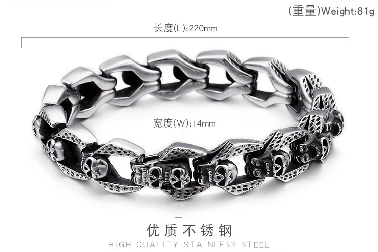 KALEN Punk Stainless Steel Multiple Skull Heads Charm Bracelets