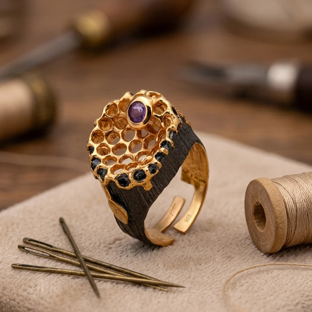 New Product Hollow Nest Design 925 Sterling Silver Ring with Amethyst