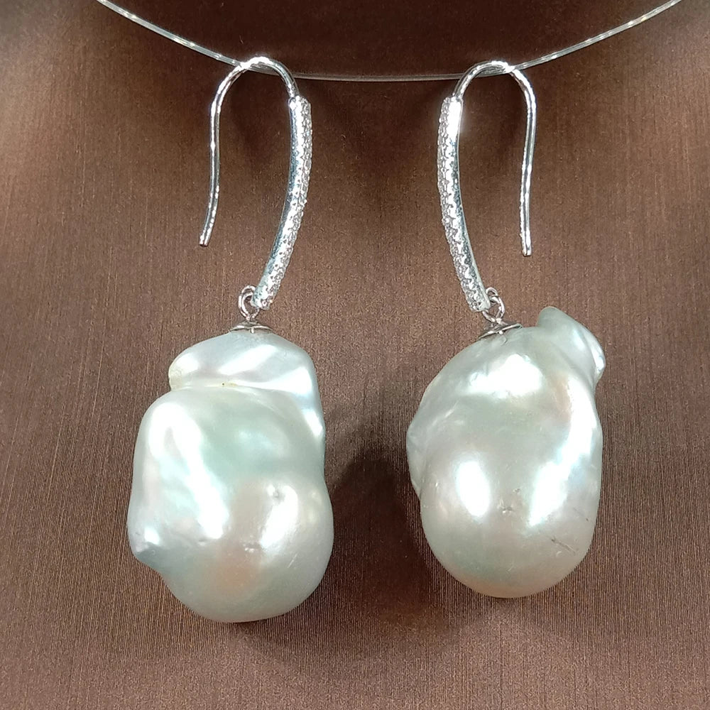 Fashion Choker Jewelry Set 925 Silver Big Baroque Freshwater Pearl ,100% Natural Gold Plated Wedding Party WOMEN'S Gift Unisex
