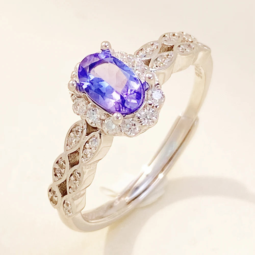 Natural Tanzanite Rings for Women 925 Sterling Silver Classic Rhodium Plated Engagement Fashion Jewelry