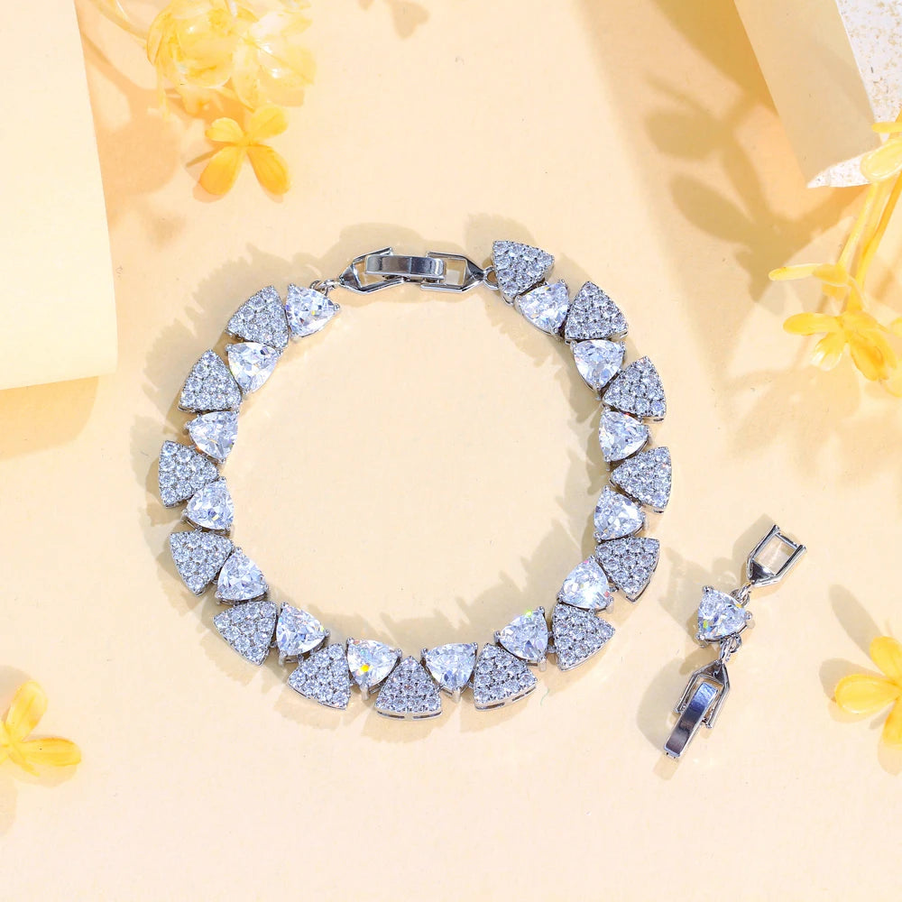 S&S CZ Trillion Cut Tennis Bracelet – Silver Plated – 5 Colours – Collection