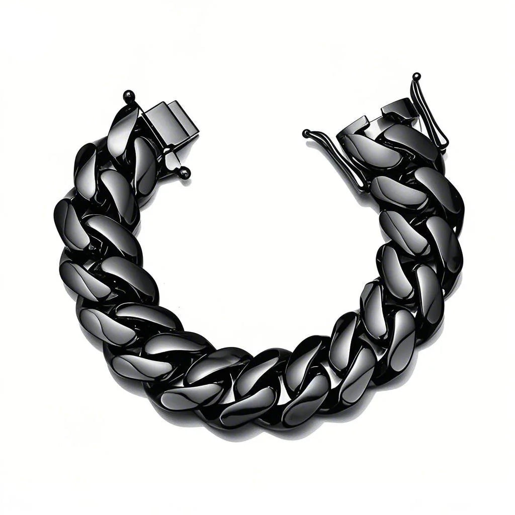 REBEL Fashion Stainless Steel Jewelry Hip Hop Black Gun Plated Heavy Thick Chunky Stainless Steel Men's Cuban Link Chain Bracelet