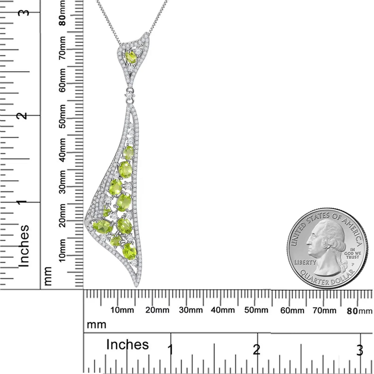 ArtistA Abiding Beautiful Luxury Cluster Set Natural Peridot Gemstone 925 Silver Long Drop Pendant Earrings Ring Jewelry Set for Bridal