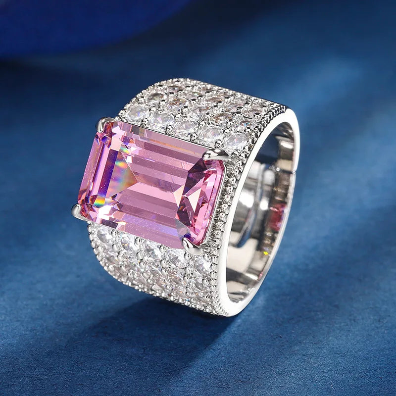Gemfiori European and American Style High-end and Atmospheric Zircon pink Pendant Ring Set with Temperament Accessories