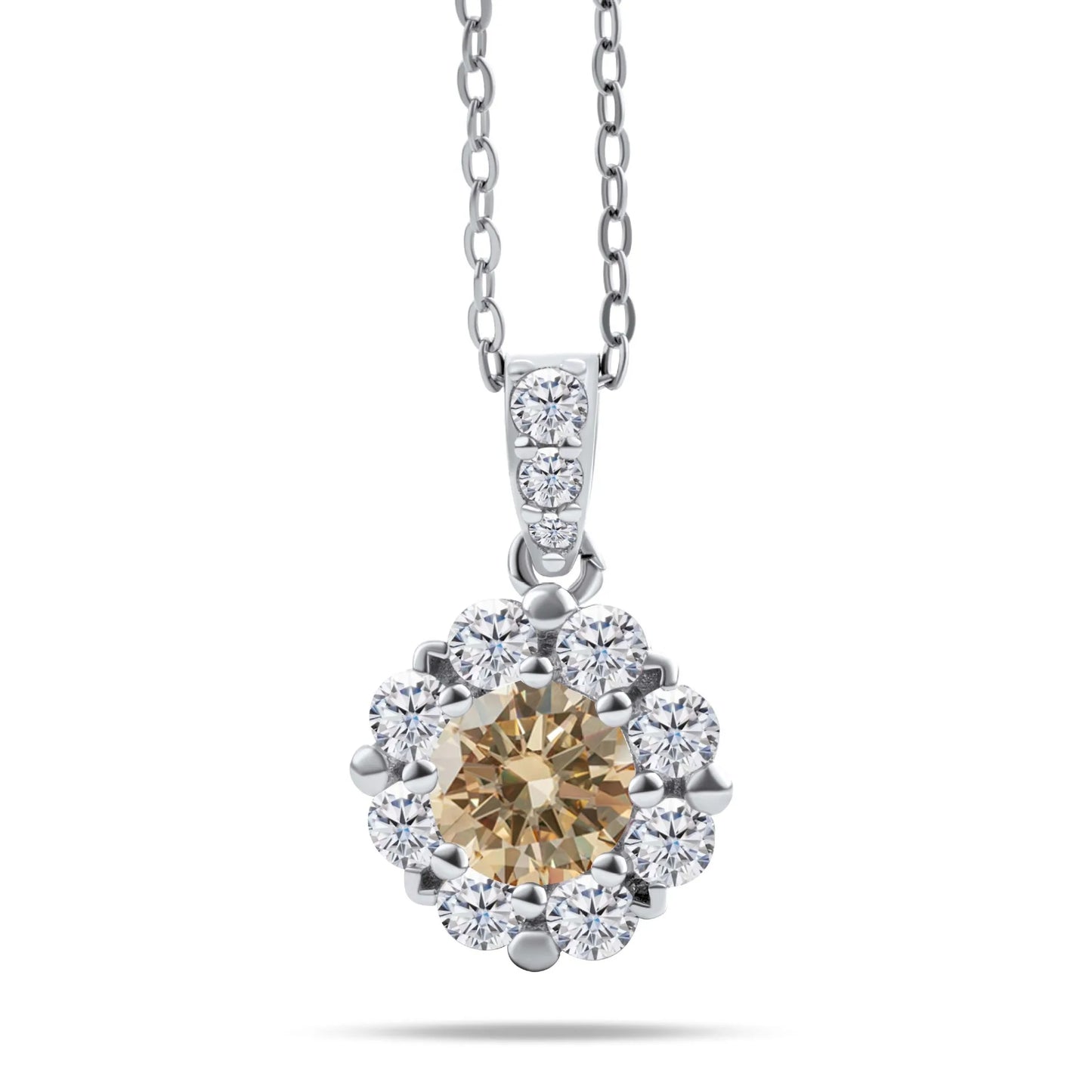 Fashion Fine 925 Sterling Silver Cluster Set Round Cut 1ct VVS GRA Colored Moissanite Jewelry Classic Sunflower Pendant Necklace