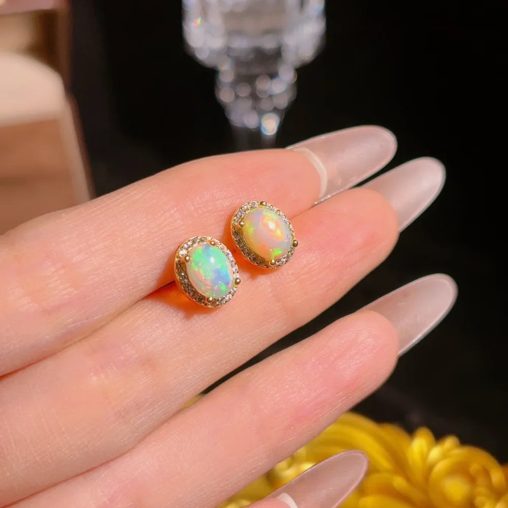Gioiellieri Luxury Natural White Opal Stud Earrings 925 Sterling Silver Rhodium Plated Hypoallergenic Certified Wedding Party