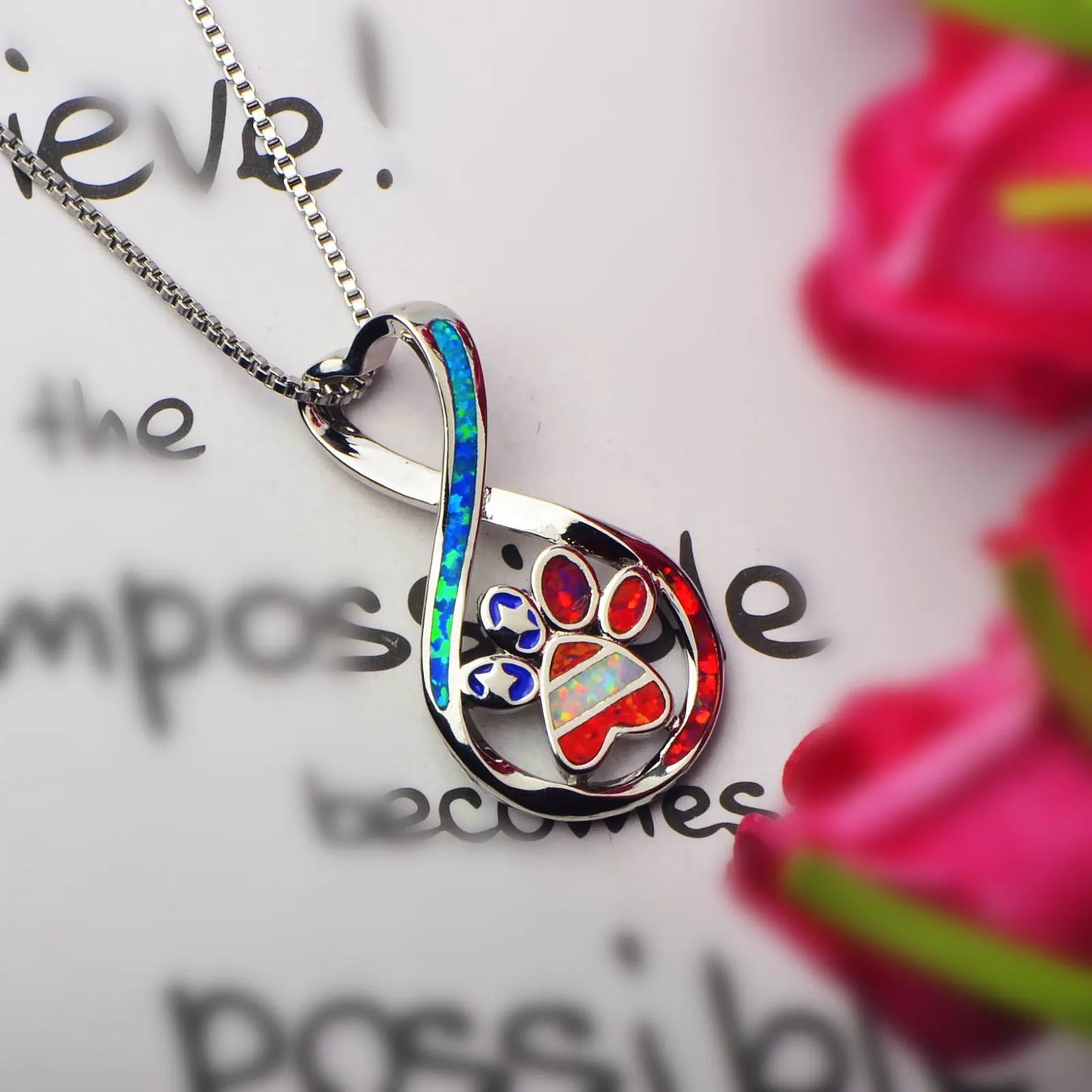 All-Opal Pendant Necklace - Blue Fire Opal Claw Print Design | Heartwarming Pet-Lover Jewelry Bulk Gifts