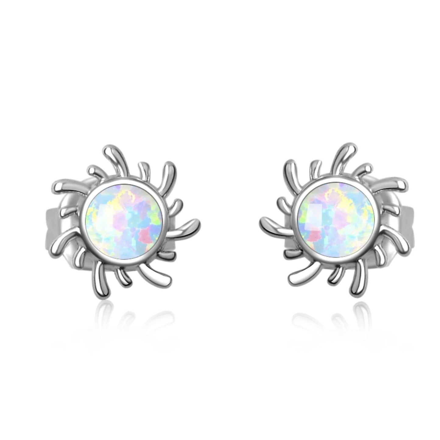 Aobao Silver Plated Brass Opal Christian Stud Earrings Bohemian Style Women's Gift