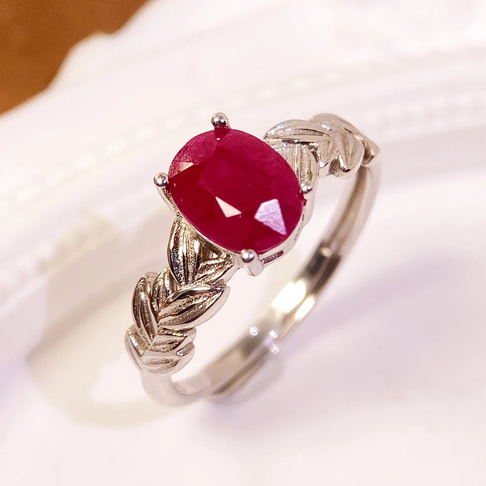 Gioiellieri Rhodium Plated Gemstone Ring Natural Ruby Prong Setting Certified Engagement Wedding Anniversary Party Gift Everyday