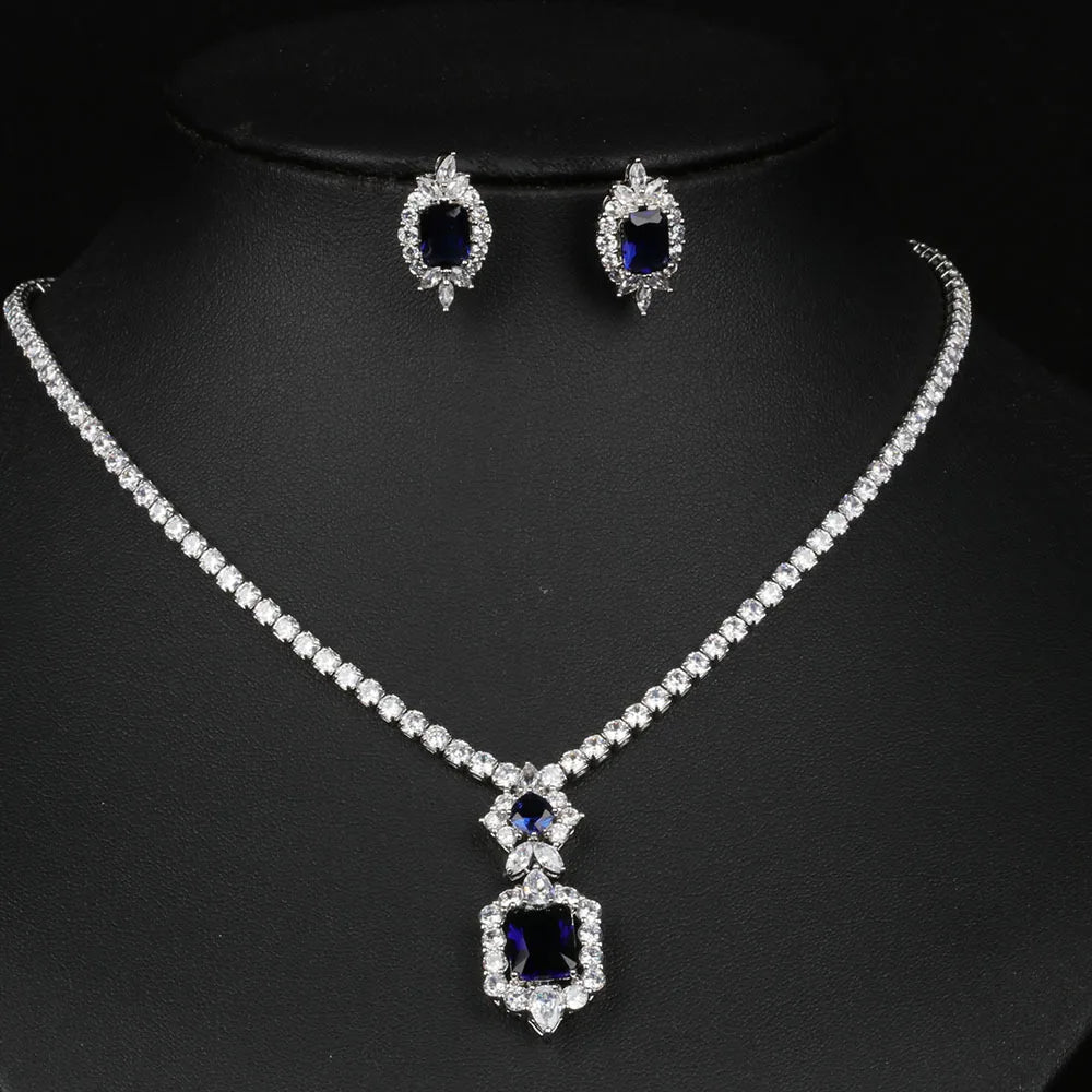 XOTICA High Quality Luxury CZ Pendant Necklace Earring Set Ladies Sparkling Zircon Tennis Chain Stud Earring Wedding Engagement Jewelry
