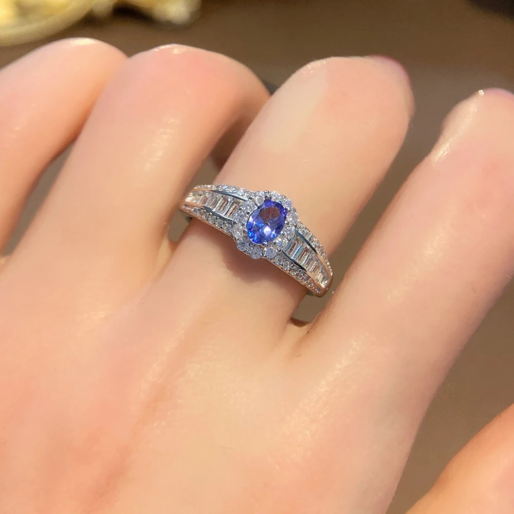 Gioiellieri Factory Price Natural Tanzanite S925 Sterling Silver Ring Women's Gemstone Jewelry
