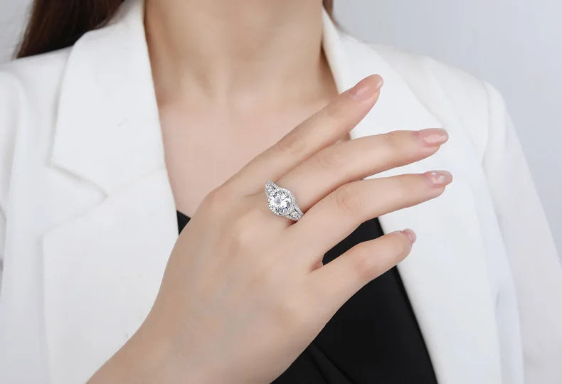 SILVERELLI Round 8mm Full Diamond Halo Ring | 925 Sterling Silver | 5A Zircon