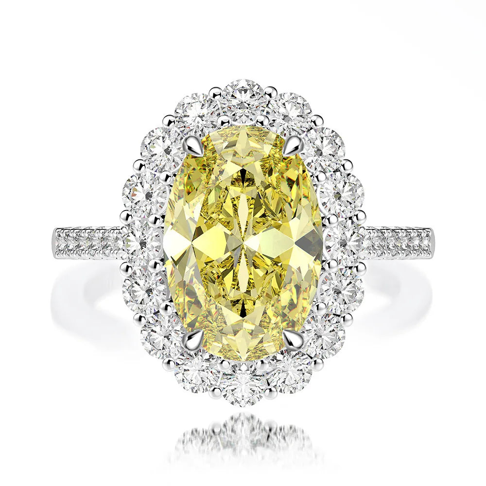 MuShan Jewelry Factory 5.6 Carat Egg Shaped Diamond Ring 8 * 12mm High Carbon Diamond Candy pink Diamond Ring S925 Silver