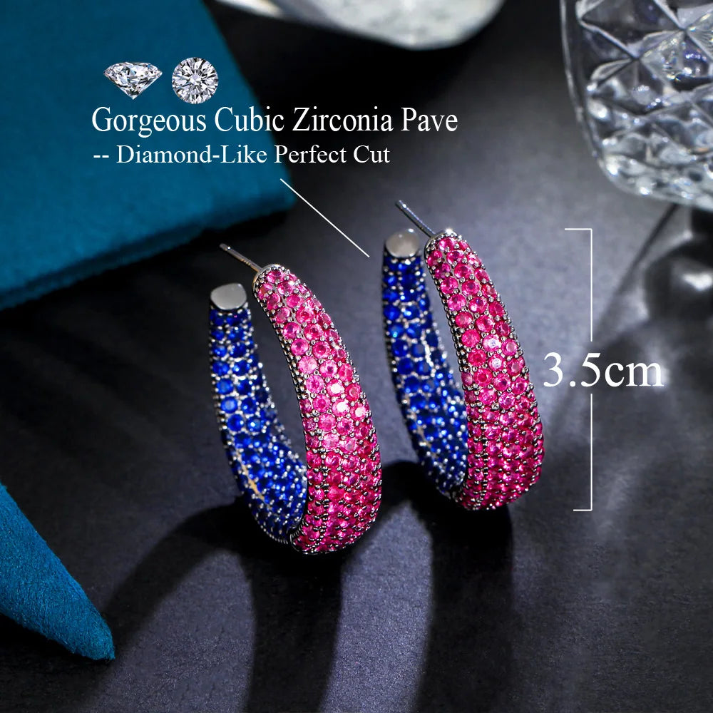 S&S Red & Blue CZ Pavé Oversized Hoop Earrings – Black Gun Plated – Collection
