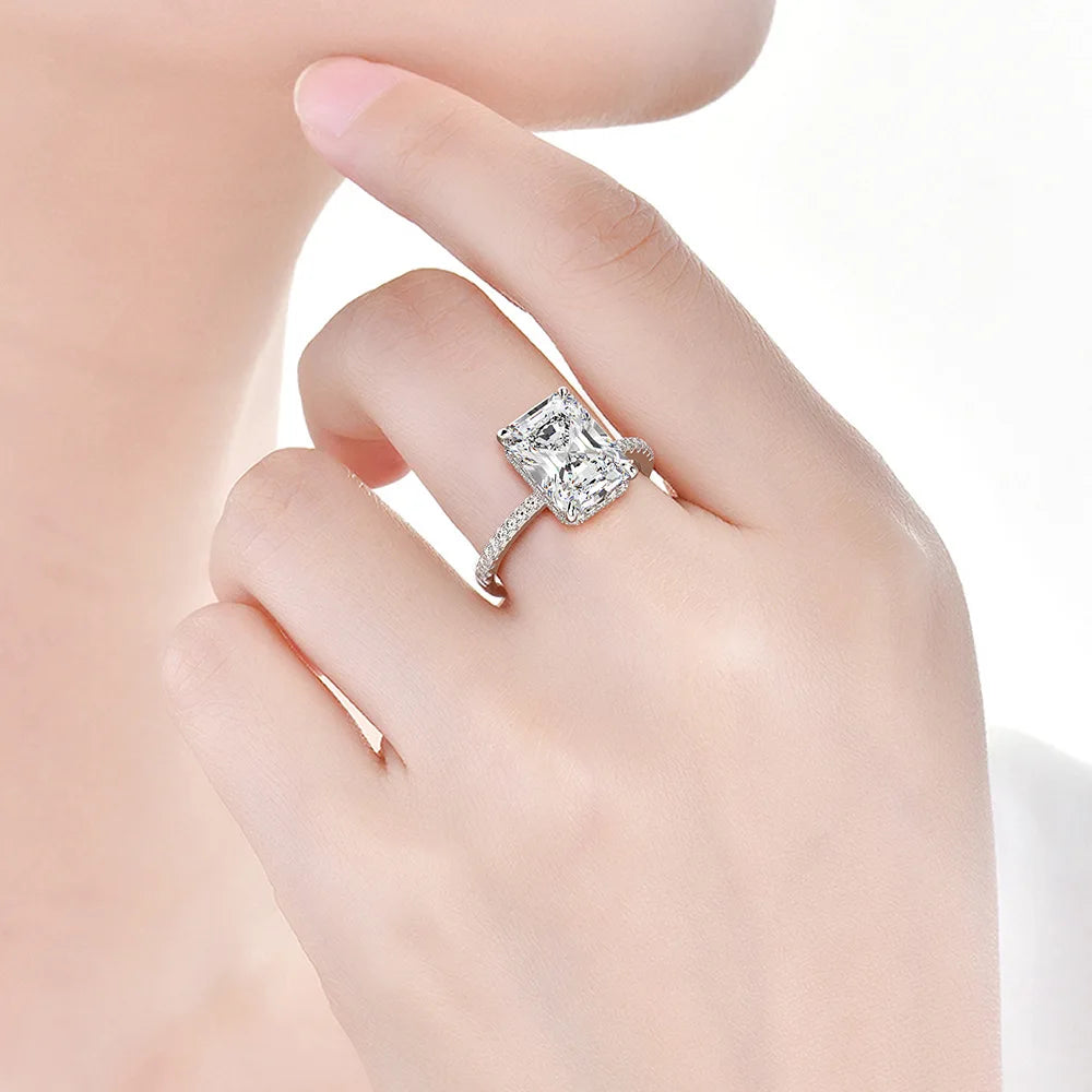 MuShan Jewelry Factory Simple and Popular 925 Silver High Carbon Diamond Square Emerald Cut Ring for European and American Women