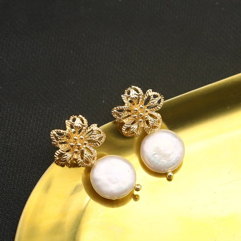925 Silver High Sense Simple Pink Baroque Pearl Elegance Drop Earrings White Zircon for Women Fashion Wedding Jewelry