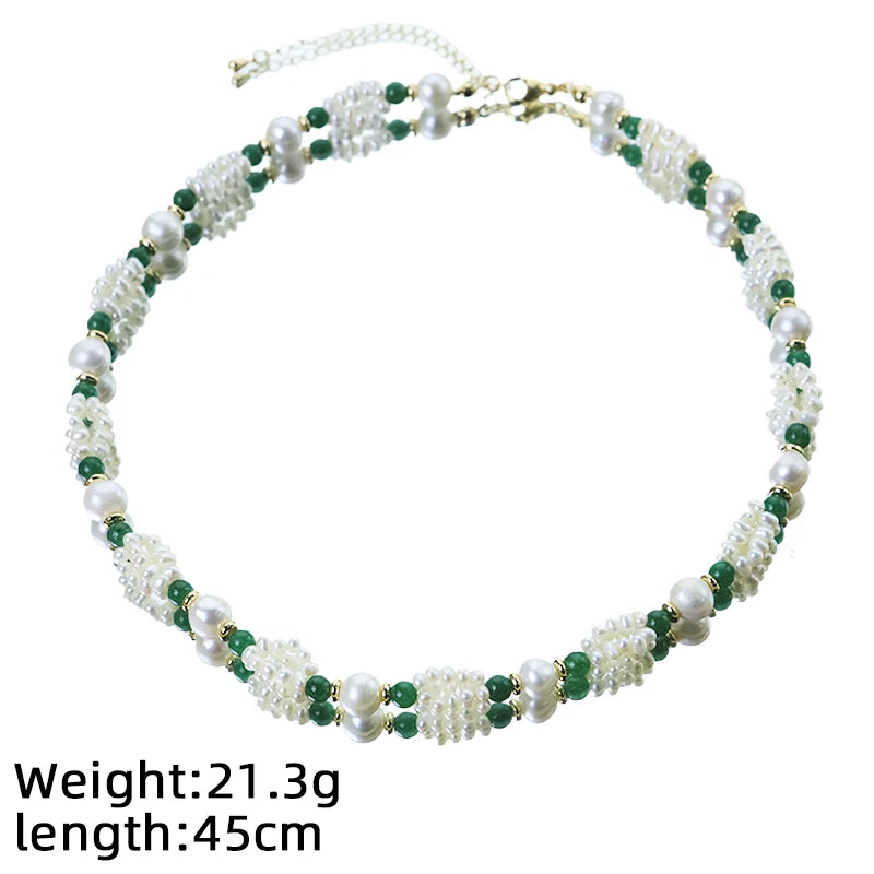 GLSEEVO Natural Pearl Ball Green Natural Stone Jewelry Set for Wedding Gift Pearl Bead Necklace Bracelet Earring Fashion Jewelry