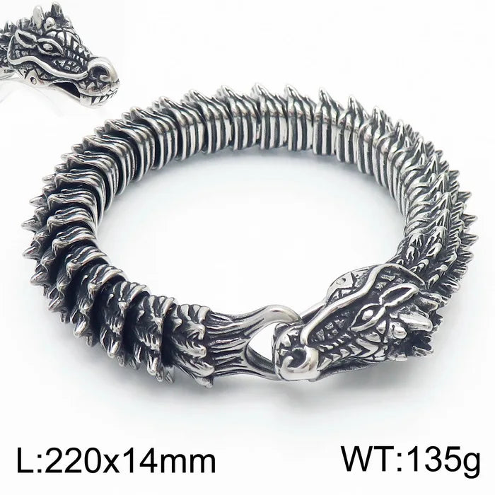 REBEL 220mm Men Punk Stainless Steel Links Bracelet With Vivid Dragon Head Clasp