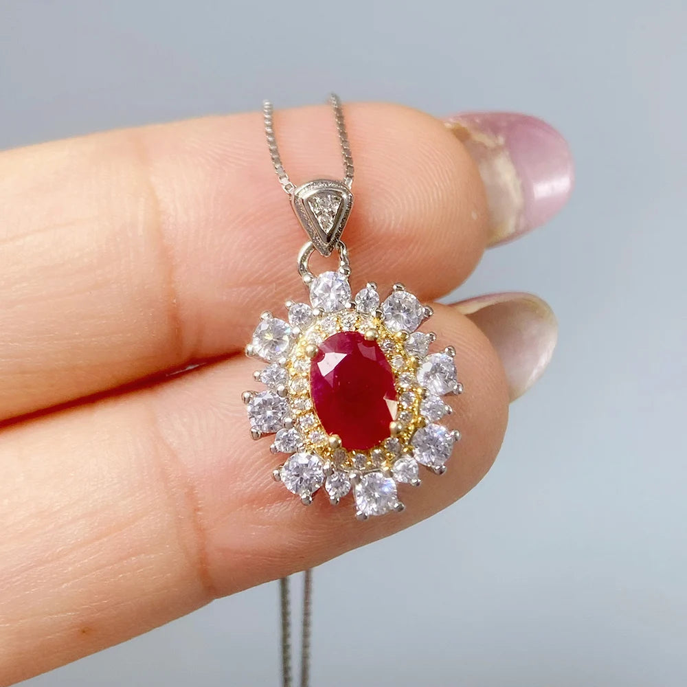 Gioiellieri Pigeon Blood Red Natural Ruby Pendant S925 Sterling Silver Necklace for Women Fine Jewelry July Birthstone Anniversary Gift Best