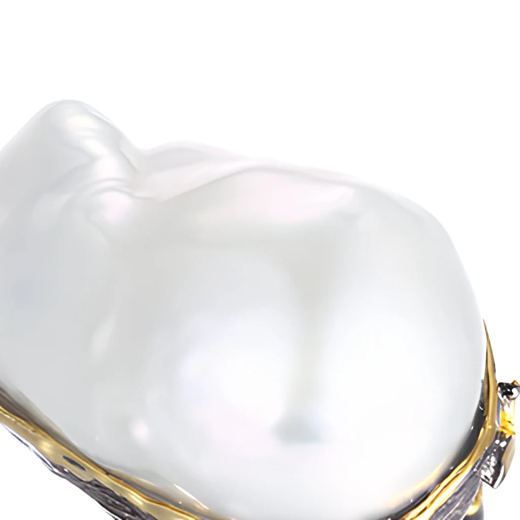 Big Natural Baroque Pearl 925 Sterling Silver Women Design Ring