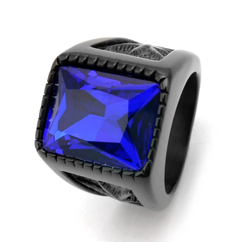 REBEL Fashion Jewelry Square Artificial Gemstone Maple Leaf Carving Stainless Steel Ring for Men Party Gifts