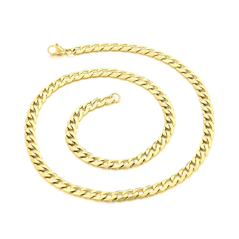 REBEL Casual 7.5/6mm Width Gold-Plated Stainless Steel Cuban Links 500mm Necklace&200mm Bracelet Jewelry Set
