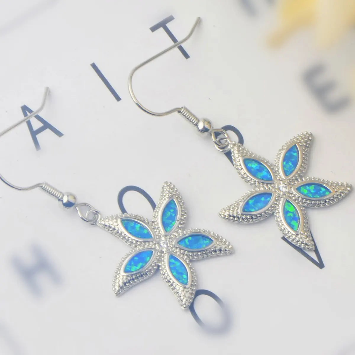 TikTok Viral Colorful Opal Starfish Bohemian Christian Silver Plated Brass Pendant Earrings Trendy Women's Jewelry