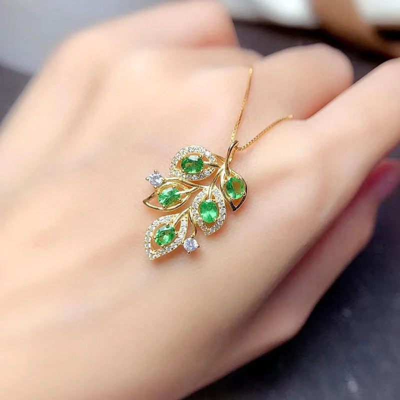 Gioiellieri Vintage 925 Sterling Silver Oval Cut Emerald Pendant Necklace Gold Plated Classic Style Party & Wedding Jewelry