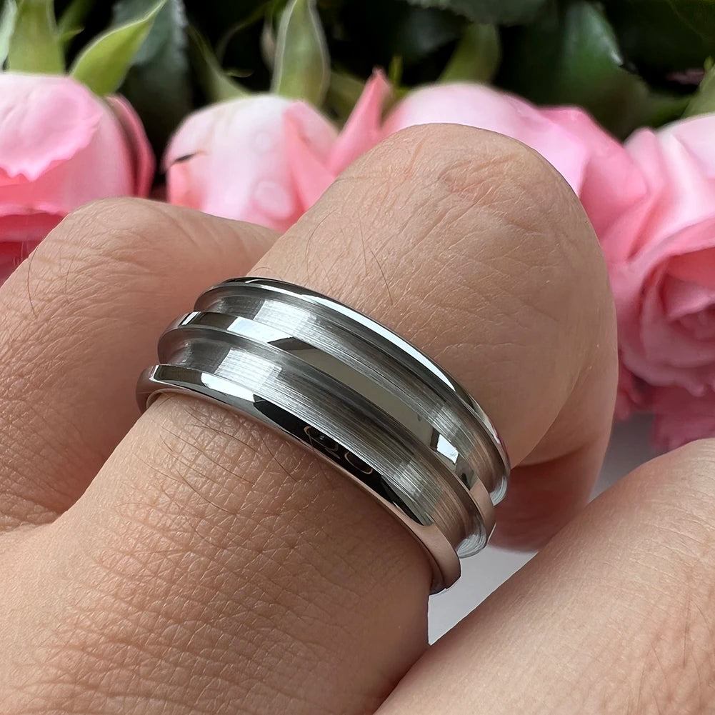Coolstyle Jewelry 8mm Wholesale Tungsten Blank Core Ring for Customized Inlay with 2.5mm Double Grooves Domed Comfort Fit