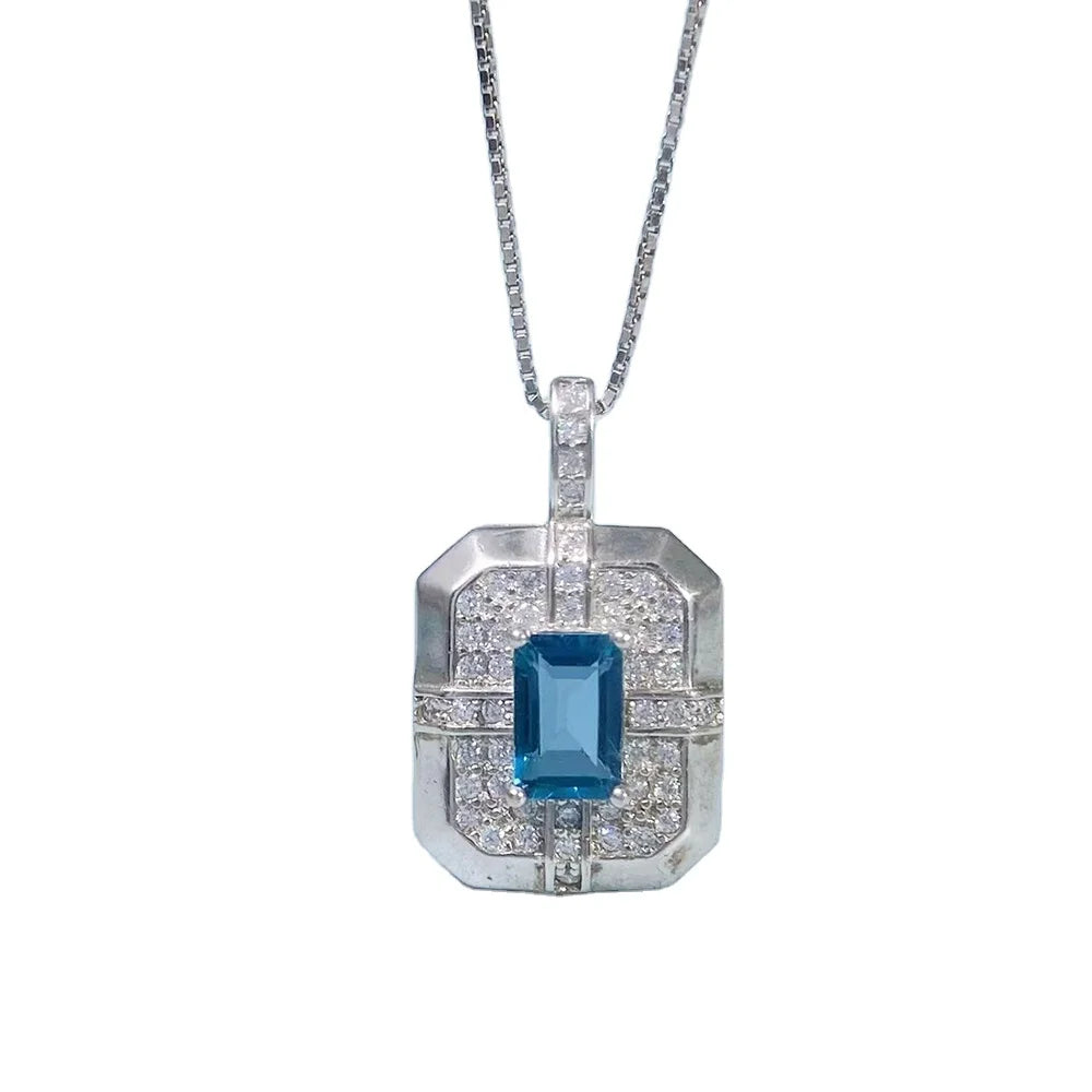 Gioiellieri London Blue Topaz Necklace with Natural Gemstone for Women S925 Sterling Silver Fine Jewelry Healing Crystal Pendant Charm Gift