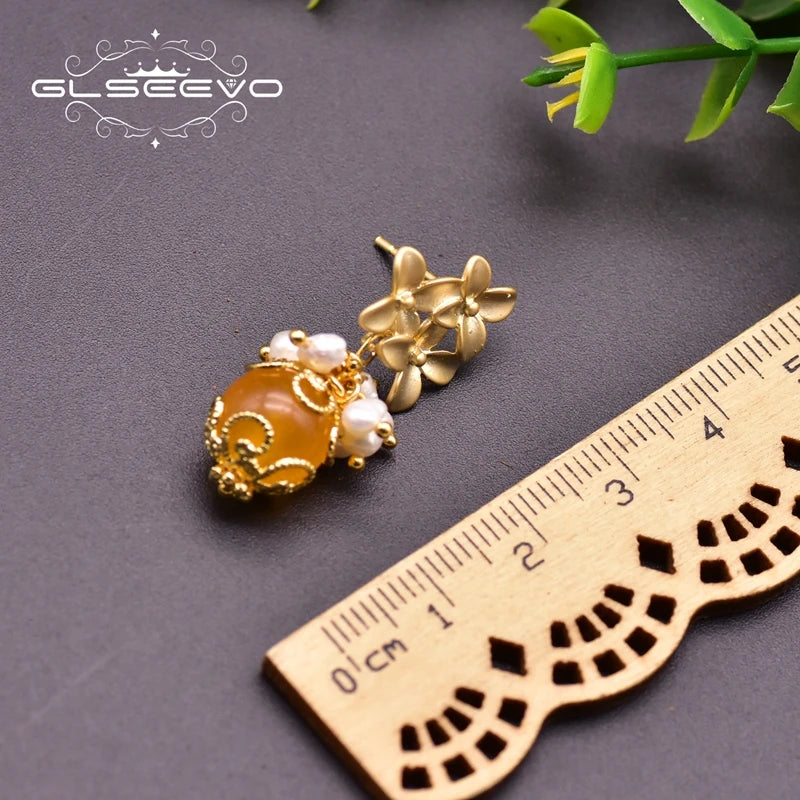 Natural Fresh Water Pearl Petals Shape Jade Drop Earrings for Women New Fashion Vintage Wedding Yiwu Earrings Bulk Jewelry "