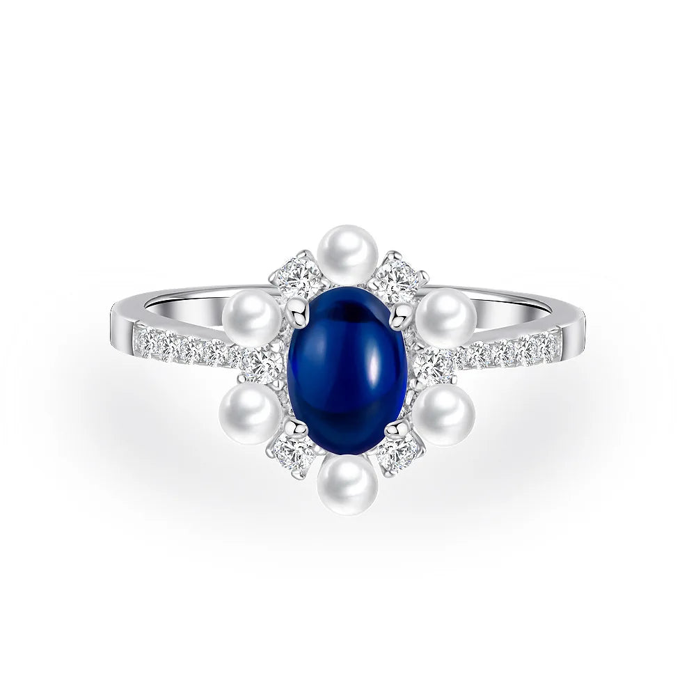 SILVERELLI 925 Silver 1ct Egg-Shaped Lab Grown Sapphire Ring | Red & Blue | Sizes 4–11