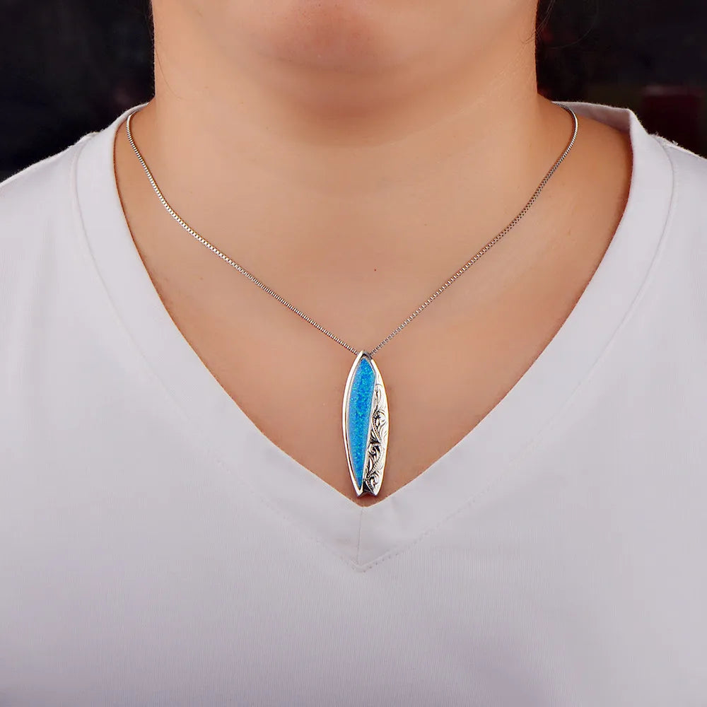Aobao Vintage Women's Lab Created Opal Silver Plated Copper Alloy Box Chain Necklace for Anniversary