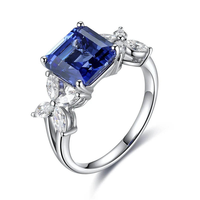 Gemfiori Vintage Engagement Ring 925 Sterling Silver 2 Carat Lab Grown Sapphire Rhodium Plated Prong Setting for Women's Wedding