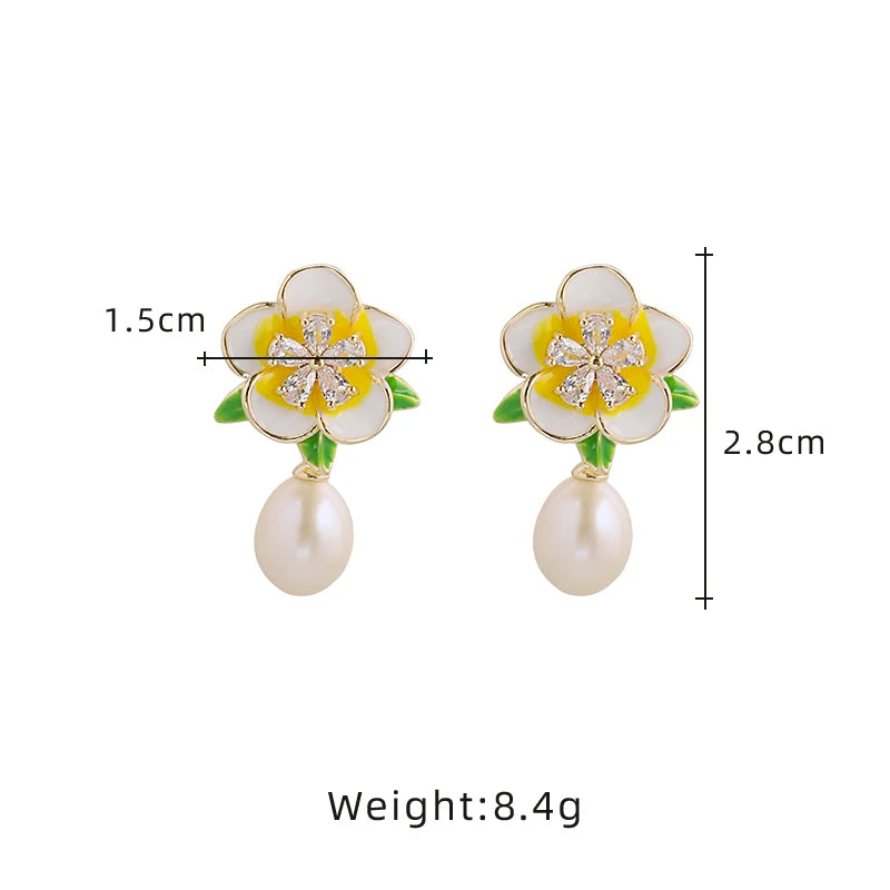Natural Freshwater Pearl Pink Butterfly Pendant Earrings Korean Style Women Luxury Jewelry Fashion Ladies and Girls Gift GE1584