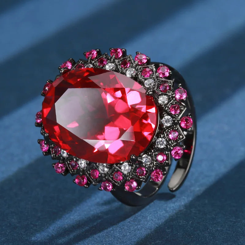 Gemfiori 2025 New Hot Selling Jewelry Red Egg Shaped Zircon Charm Retro Three Piece Set