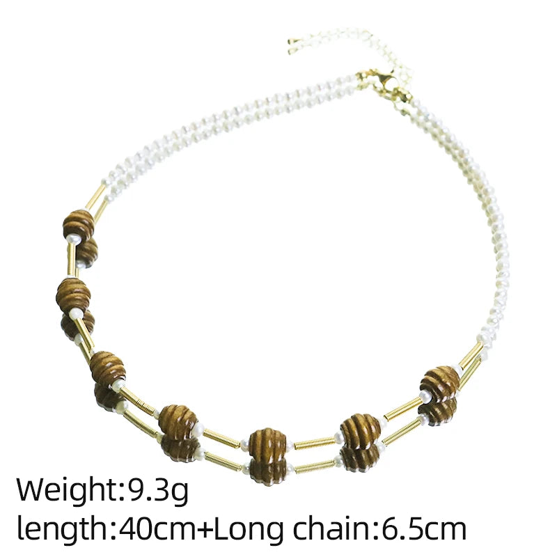 Vintage Style Natural Freshwater Pearl Wood Bead Jewelry Set for Women Daily Wear Dating Party Pearl Jewelry Set Dainty Jewelry