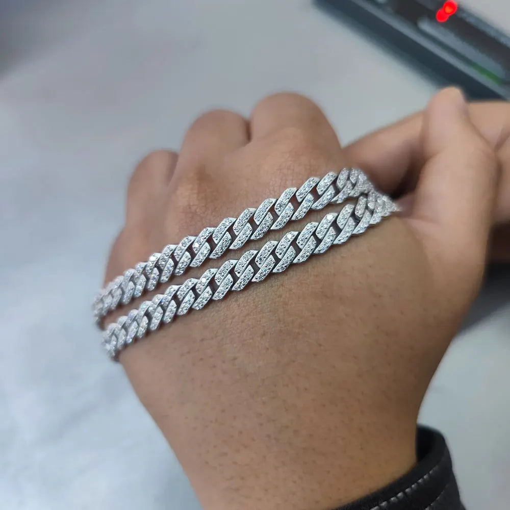 Fealux Pass Diamond Tester 8mm Two Rows Pass Diamond Tester Iced Out Hip Hop VVS1 Moissanite Cuban Link Chain Necklace Set