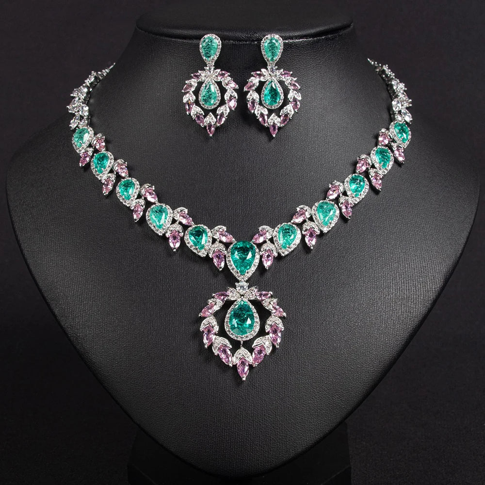 XOTICA High Quality Women Water Drop Dangle Earrings Necklace Sets Fashion Luxury Ladies Bling Zircon Bridal Wedding Engagement Jewelry